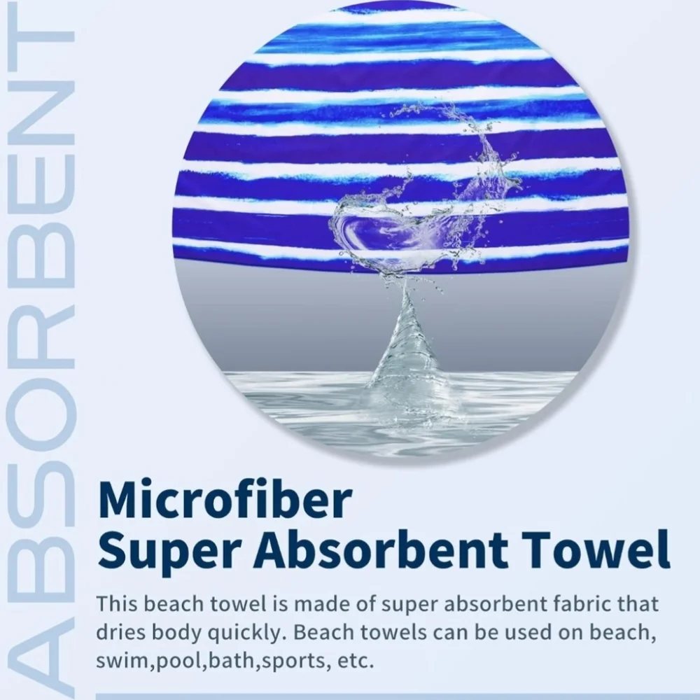 Blue Stripe Microfiber Oversized Lightweight Beach Towel NWT
